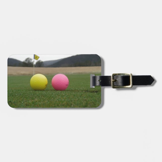 yellow and pink golf balls, luggage tag (Front Horizontal)