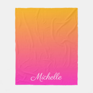 Yellow and pink gradient ombre fleece blanket