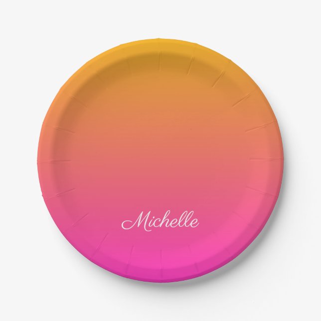 Yellow and pink gradient ombre paper plate (Front)