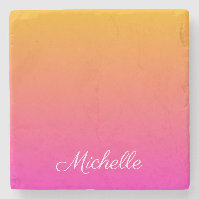 Yellow and pink gradient ombre stone coaster (Front)