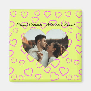 Yellow and Pink Heart Pattern Custom Photo Text Magnet