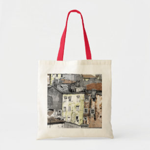 YELLOW AND PINK HOUSES IN LISBON PHOTOGRAPH TOTE BAG
