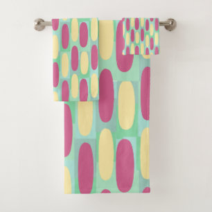 Yellow and Pink Ovals Bath Towel Set