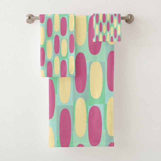 Yellow and Pink Ovals Bath Towel Set (Insitu)