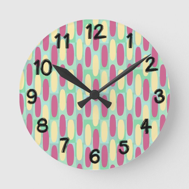 Yellow and Pink Ovals Round Clock (Front)