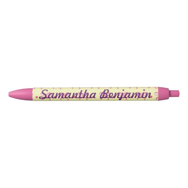 Yellow and pink pretty bows black ink pen (Front)