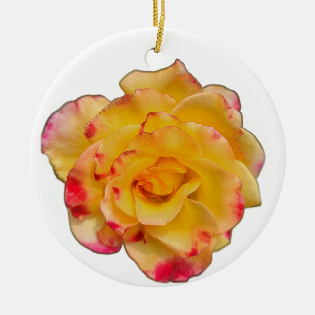 Yellow and Pink Rose Ceramic Ornament (Front)