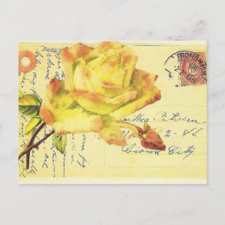 Yellow and Pink Rose Stamped Postcard