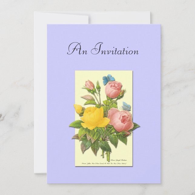 Yellow and Pink Roses Botanical Custom Invitations (Front)