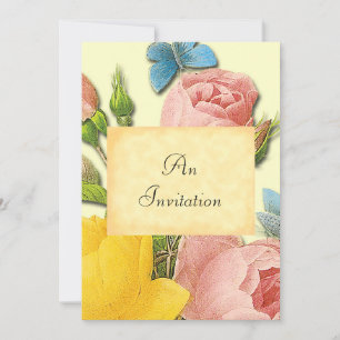 Yellow and Pink Roses Botanical Custom Invitations