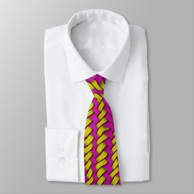 Yellow and Pink Rough Weave Tie (Tied)