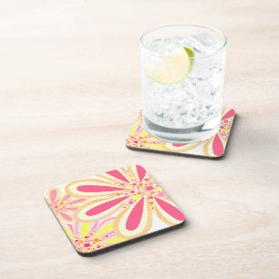 Yellow and Pink Spring Flowers Coaster