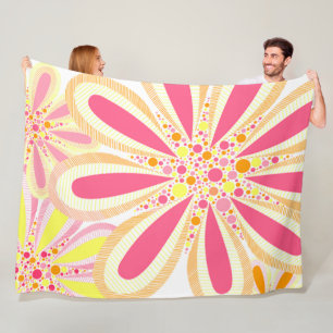 Yellow and Pink Spring Flowers Fleece Blanket