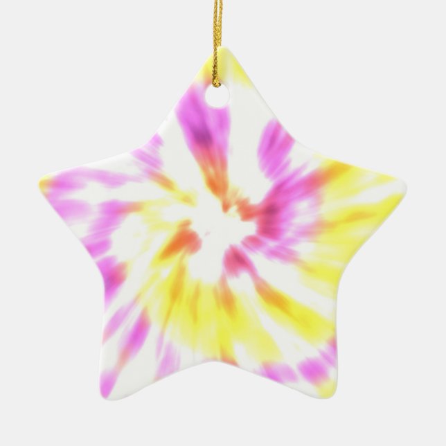 Yellow and Pink Tie Dye Ceramic Ornament (Front)