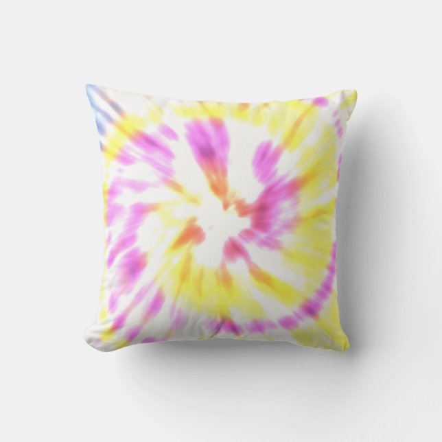 Yellow and Pink Tie Dye Cushion (Front)