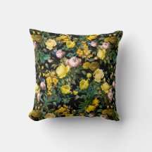 Yellow and pink vintage rose garden night pattern