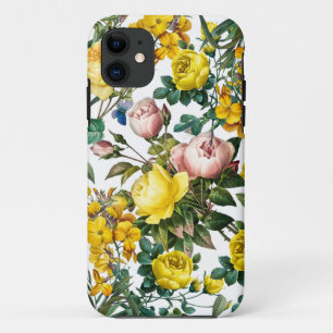 Yellow and pink vintage rose garden pattern iPhone 11 case