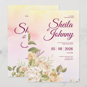 Yellow and Pink Watercolor Elegance Wedding Invitation