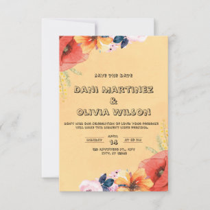 Yellow and Pink Watercolor Wedding Invitation