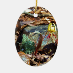 Yellow and Plum Trout Lily and Snail Shell Ceramic Tree Decoration
