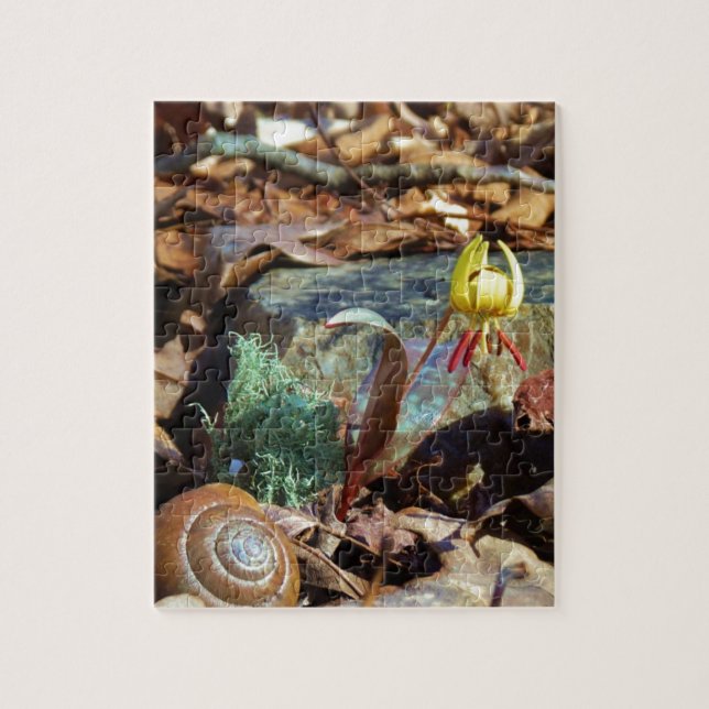 Yellow and Plum Trout Lily and Snail Shell Jigsaw Puzzle (Vertical)