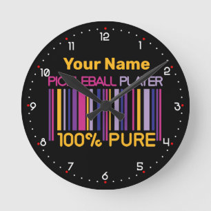 💛Yellow and 💜purple 100% pickleballer Round Clock