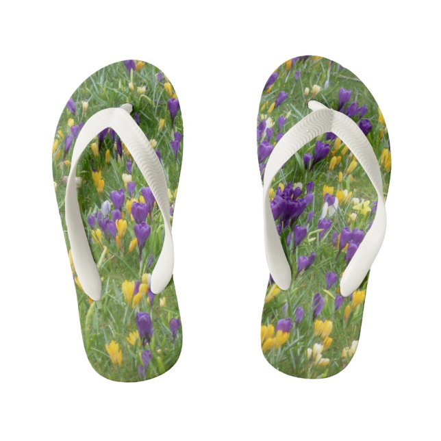 Yellow and Purple Crocuses Kids Flip Flops (Footbed)