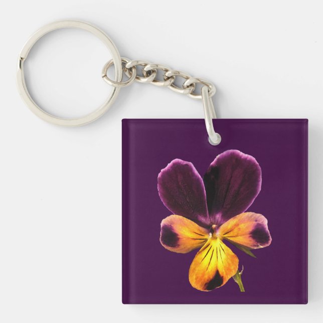Yellow and Purple Flowers Floral Acrylic Keychain (Front)