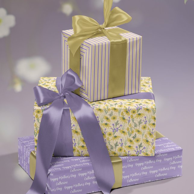 Yellow and Purple Flowers Mothers Day Wrapping Paper Sheet (Creator Uploaded)