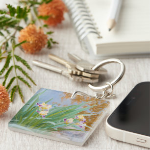 Yellow and Purple Irises with Golden Light Key Ring