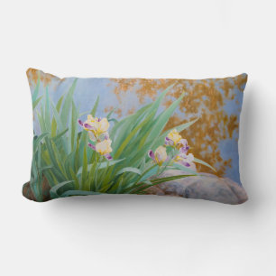 Yellow and Purple Irises with Golden Light Lumbar Cushion