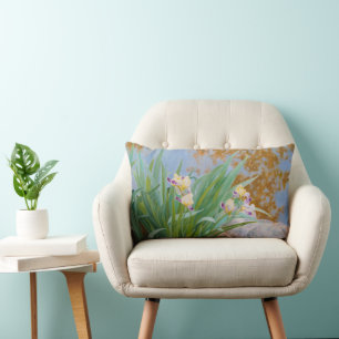 Yellow and Purple Irises with Golden Light Lumbar Cushion