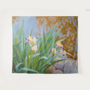 Yellow and Purple Irises with Golden Light Tapestry