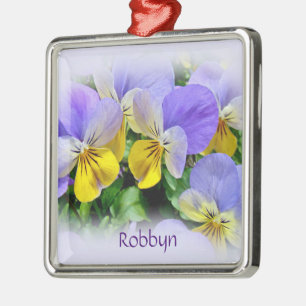 Yellow and Purple Pansies Metal Ornament