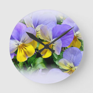 Yellow and Purple Pansies Round Clock