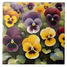 Yellow and purple pansies watercolor painting