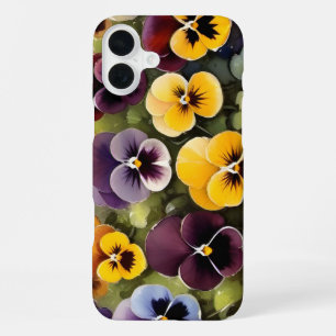 Yellow and purple pansies watercolor painting iPhone 16 plus case