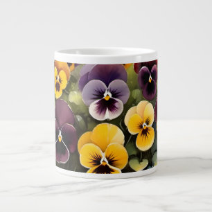 Yellow and purple pansies watercolor painting large coffee mug