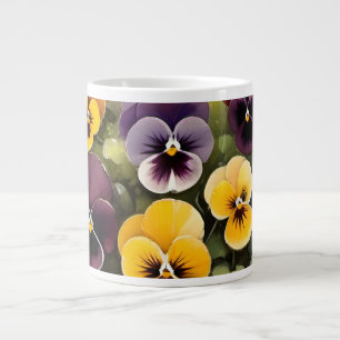 Yellow and purple pansies watercolor painting large coffee mug