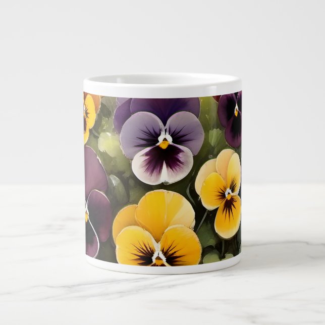 Yellow and purple pansies watercolor painting large coffee mug (Front)