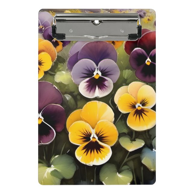 Yellow and purple pansies watercolor painting mini clipboard (Front)