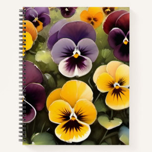 Yellow and purple pansies watercolor painting notebook