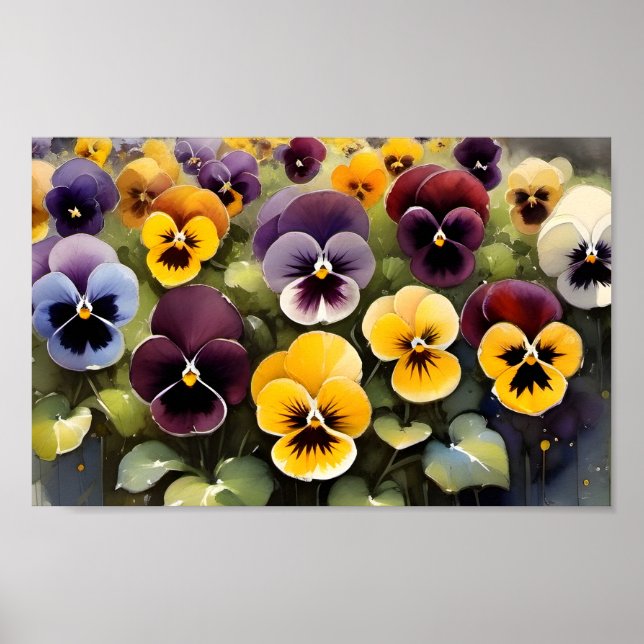 Yellow and purple pansies watercolor painting  poster (Front)