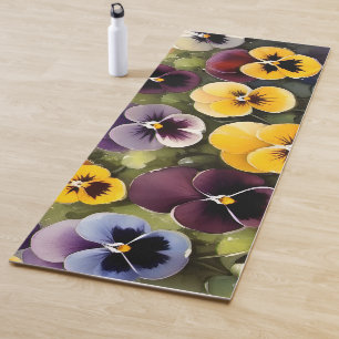 Yellow and purple pansies watercolor painting yoga mat