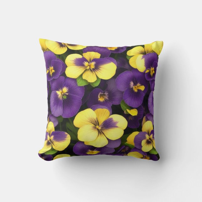 Yellow and Purple Pansy Flowers Cushion (Front)