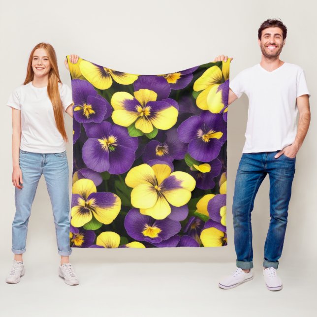 Yellow and Purple Pansy Flowers Fleece Blanket (In Situ)
