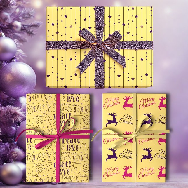 Yellow and Purple Pop Art Holiday Wrapping Paper Sheet (Creator Uploaded)