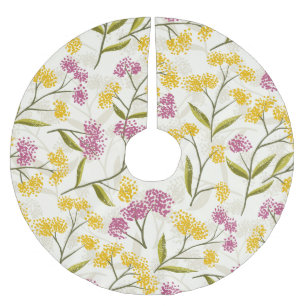 Yellow and purple roses brushed polyester tree skirt