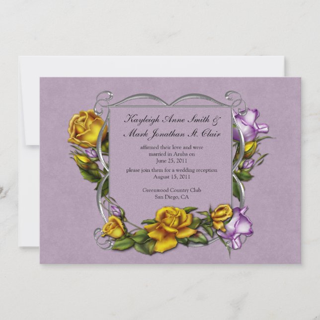 Yellow and Purple Roses Post Wedding Celebration Invitation (Front)