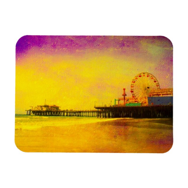 Yellow and Purple Santa Monica Pier Magnet (Horizontal)